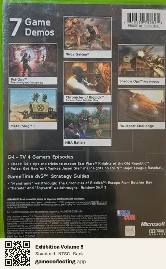 Exhibition Volume 5 Xbox, NTSC box back