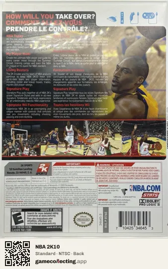 NBA 2K10 Nintendo Wii, NTSC box back