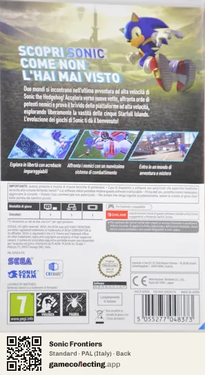 Sonic Frontiers Nintendo Switch, Italy box back