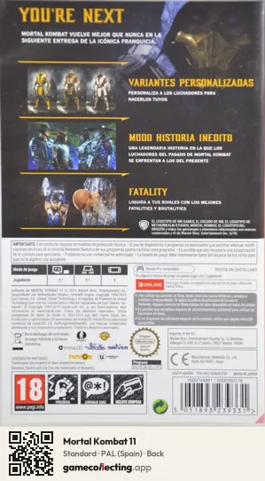 Mortal Kombat 11 Nintendo Switch, Spain box back