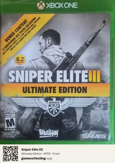 Sniper Elite III Xbox One, NTSC box front