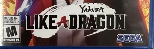 Yakuza: Like a Dragon, the ESRB box on its front
