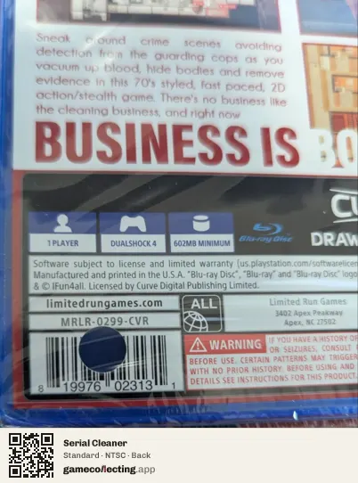 Serial Cleaner PlayStation 4, NTSC box back