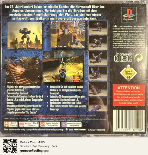 Future Cop: LAPD PlayStation, Germany box back