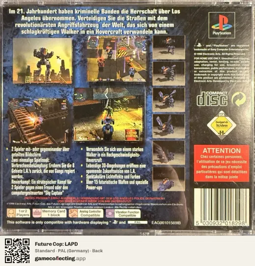 Future Cop: LAPD PlayStation, Germany box back