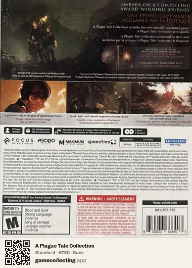 A Plague Tale Collection PlayStation 5, NTSC box back