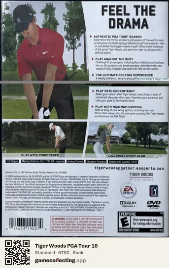Tiger Woods PGA Tour 10 PlayStation 2, NTSC box back