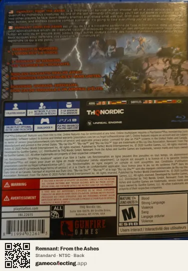 Remnant: From the Ashes PlayStation 4, NTSC box back