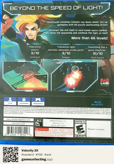 Velocity 2X PlayStation 4, NTSC box back