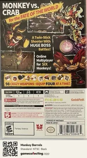 Monkey Barrels Nintendo Switch, NTSC box back