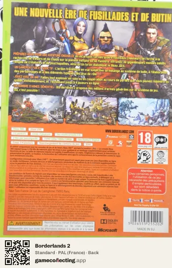 Borderlands 2 Xbox 360, France box back