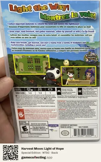 Harvest Moon: Light of Hope Nintendo Switch, NTSC box back