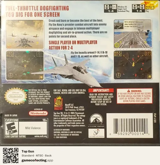 Top Gun Nintendo DS, NTSC box back