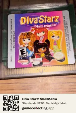 Diva Starz: Mall Mania Game Boy Color, NTSC cartridge label