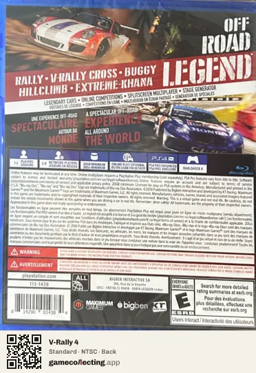V-Rally 4 PlayStation 4, NTSC box back