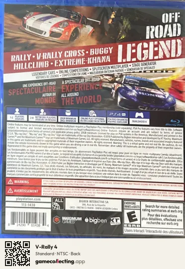 V-Rally 4 PlayStation 4, NTSC box back
