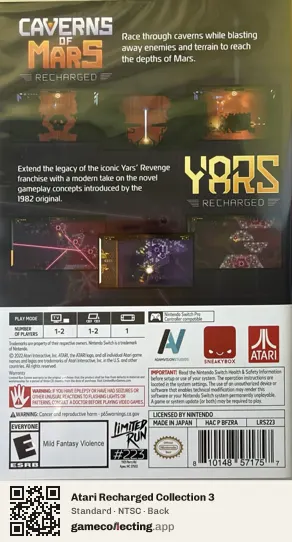 Atari Recharged Collection 3 Nintendo Switch, NTSC box back