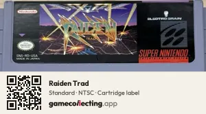 Raiden Trad Super Nintendo Entertainment System, NTSC cartridge label