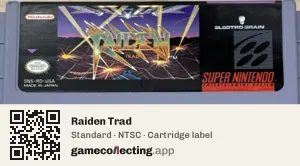 Raiden Trad Super Nintendo Entertainment System, NTSC cartridge label