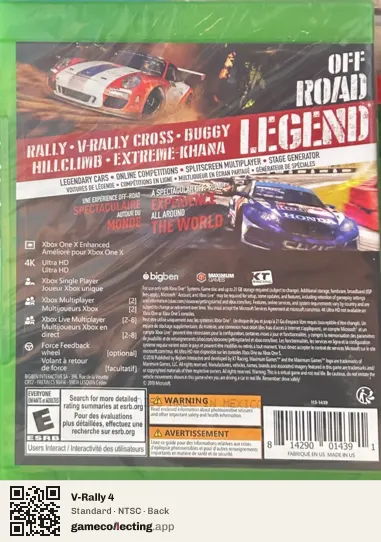 V-Rally 4 Xbox One, NTSC box back