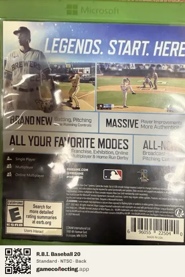 R.B.I. Baseball 20 Xbox One, NTSC box back
