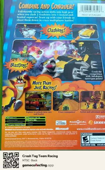 Crash Tag Team Racing Xbox, NTSC box back