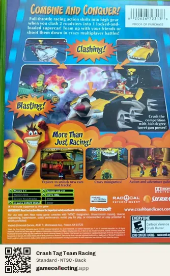 Crash Tag Team Racing Xbox, NTSC box back