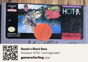 Bassin's Black Bass Super Nintendo Entertainment System, NTSC cartridge label