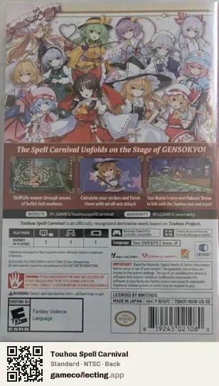 Touhou Spell Carnival Nintendo Switch, NTSC box back