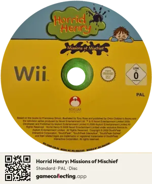 Horrid Henry: Missions of Mischief Nintendo Wii, PAL disc