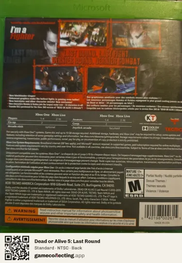 Dead or Alive 5: Last Round Xbox One, NTSC box back