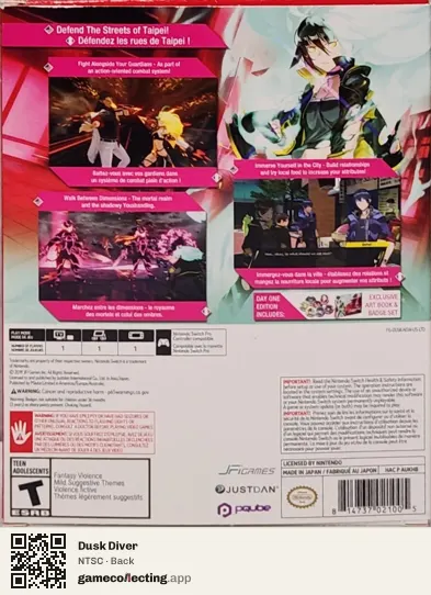 Dusk Diver Nintendo Switch, NTSC box back