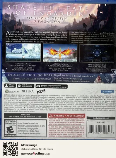Afterimage PlayStation 5, NTSC box back