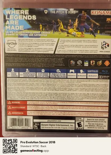 Pro Evolution Soccer 2018 PlayStation 3, NTSC box back