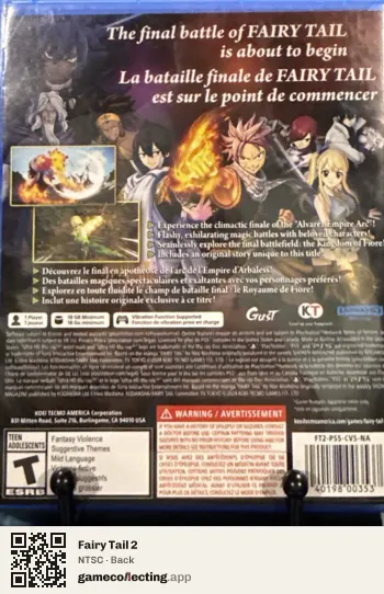 Fairy Tail 2 PlayStation 5, NTSC box back