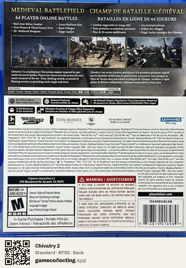 Chivalry 2 PlayStation 5, NTSC box back