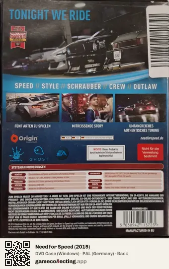 Need for Speed (2015) Computer, Germany box back