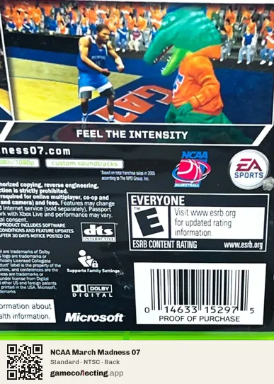 NCAA March Madness 07 Xbox 360, NTSC box back