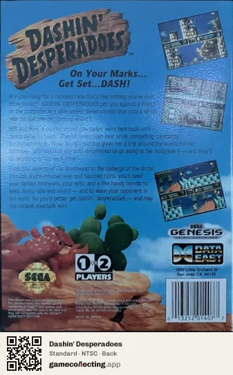 Dashin' Desperadoes Sega Mega Drive / Genesis, NTSC box back