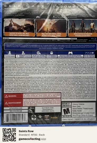 Saints Row PlayStation 4, NTSC box back