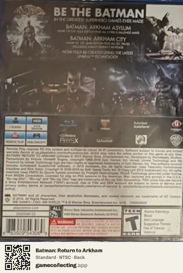 Batman: Return to Arkham PlayStation 4, NTSC box back