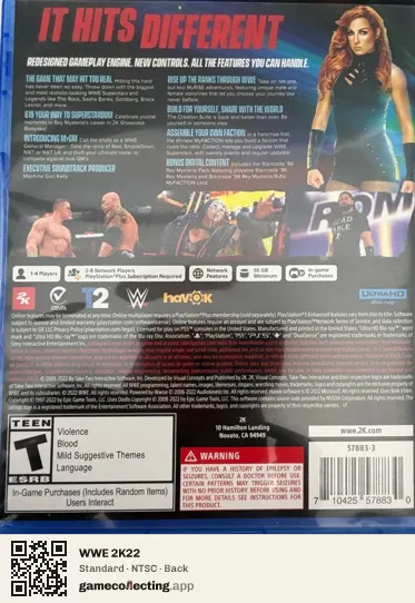 WWE 2K22 PlayStation 5, NTSC box back