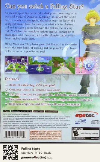 Falling Stars PlayStation 2, NTSC box back