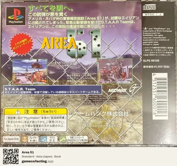 Area 51 PlayStation, Asia box back