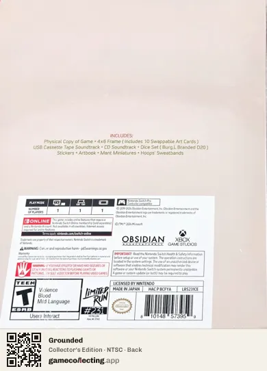 Grounded Nintendo Switch, NTSC box back