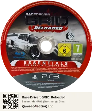 Race Driver: GRID: Reloaded PlayStation 3, PAL disc
