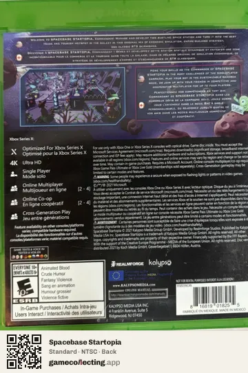 Spacebase Startopia Xbox One, NTSC box back