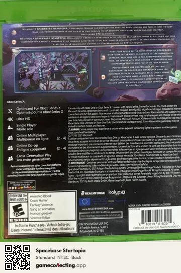 Spacebase Startopia Xbox One, NTSC box back