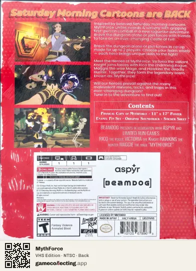 MythForce Nintendo Switch, NTSC box back