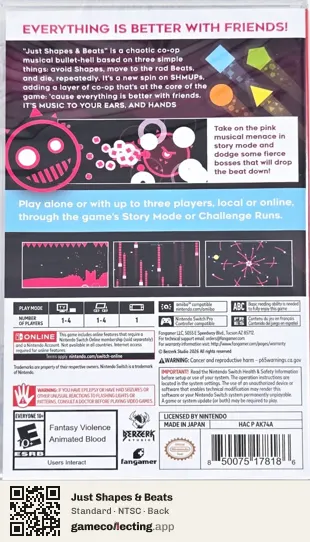 Just Shapes & Beats Nintendo Switch, NTSC box back